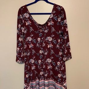 Purple mid length dress with long sleeves